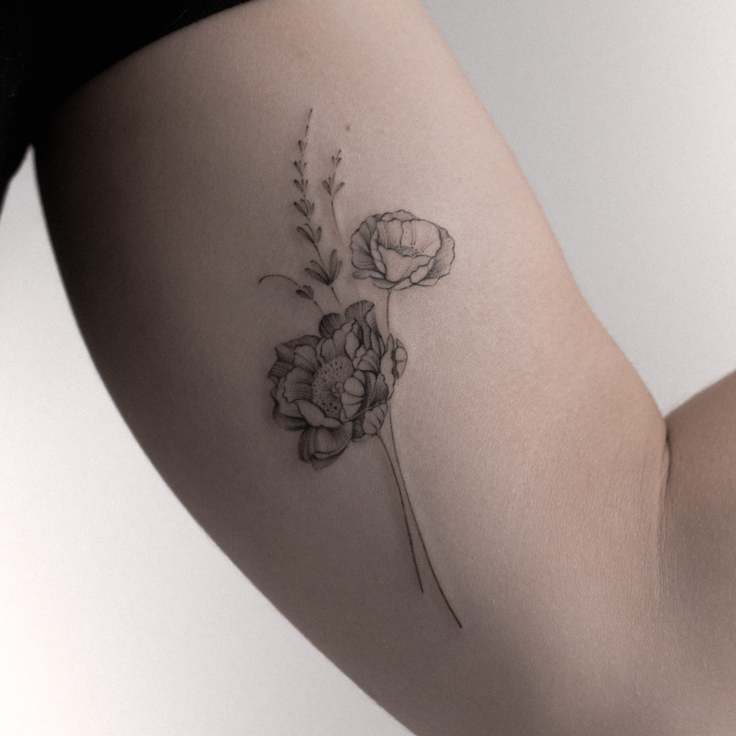  Delicate peonies tattoo - Amsterdam